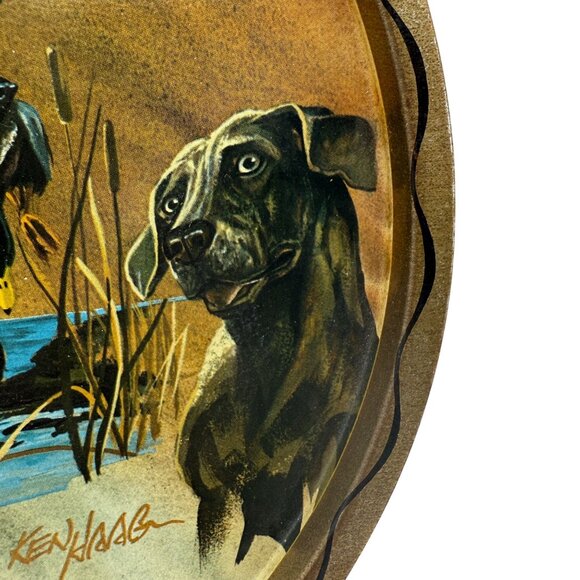 Vtg Hunting Dogs Round Wall Art Metal Tray Pointer Retriever Spaniel Ken Haag - Picture 5 of 8